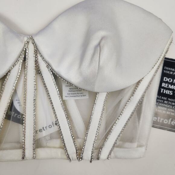Retrofete Lex Top Strapless Corset Bustier White Rhinestone Small NWT Bridal - Picture 5 of 12